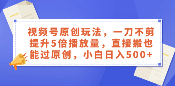 视频号原创玩法，一刀不剪提升5倍播放量，直接搬也能过原创，小白日入500+-独家科技资源网