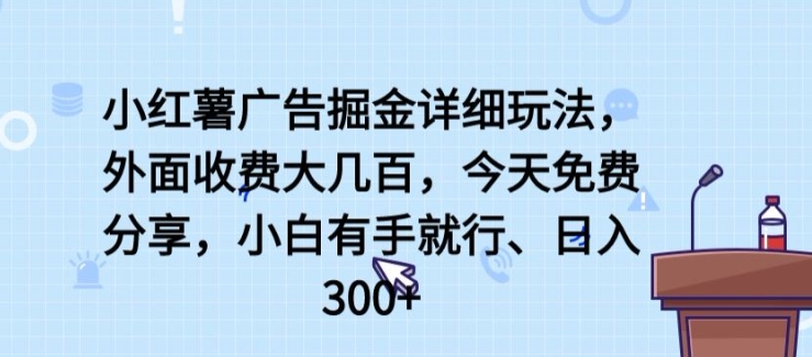 小红薯广告掘金详细玩法，外面收费大几百，小白有手就行，日入300+【揭秘】-独家科技资源网
