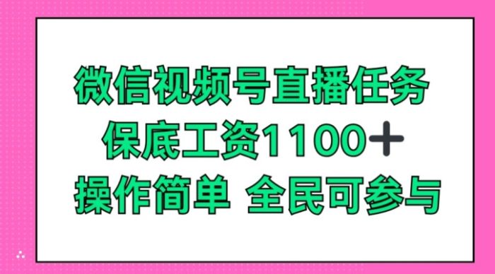 微信视频号直播任务，保底工资1100+，全民可参与-独家科技资源网