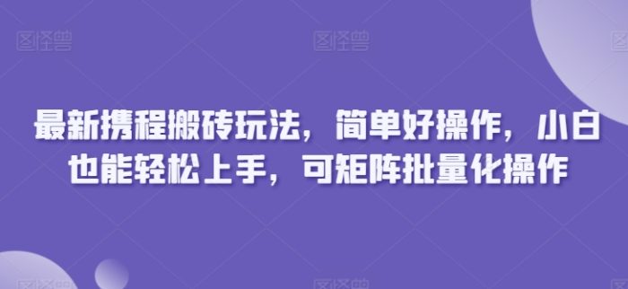 最新携程搬砖玩法，简单好操作，小白也能轻松上手，可矩阵批量化操作-独家科技资源网