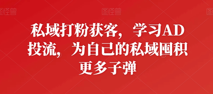 私域打粉获客，学习AD投流，为自己的私域囤积更多子弹-独家科技资源网