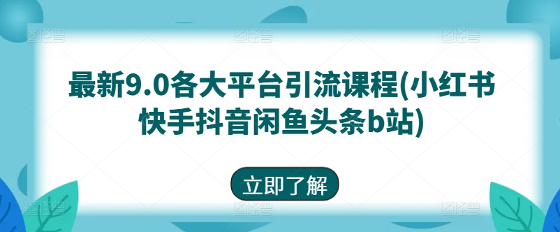最新9.0各大平台引流课程(小红书快手抖音闲鱼头条b站)-独家科技资源网