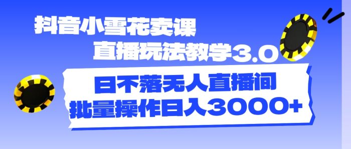 （11595期）抖音小雪花卖课直播玩法教学3.0，日不落无人直播间，批量操作日入3000+-独家科技资源网