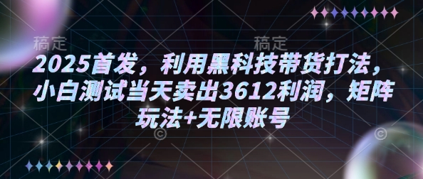2025首发，利用黑科技带货打法，小白测试当天卖出3612利润，矩阵玩法+无限账号【揭秘】-独家科技资源网