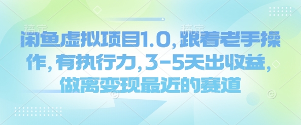 闲鱼虚拟项目1.0，跟着老手操作，有执行力，3-5天出收益，做离变现最近的赛道-独家科技资源网