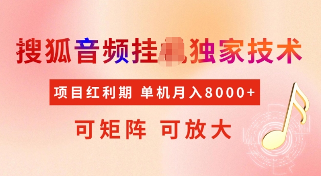 首发搜狐音频挂JI，项目红利期，可矩阵可放大，稳定月入5k【揭秘】-独家科技资源网
