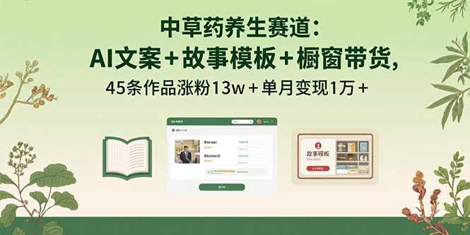 中草药养生赛道：AI文案+故事模板+橱带货，45条作品涨粉13w+单月变现1万+-独家科技资源网