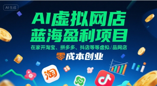 AI虚拟网店蓝海盈利项目，在家开淘宝、拼多多、抖店等虚拟品网店，零成本创业-独家科技资源网