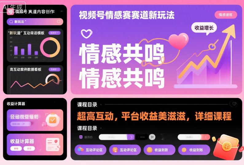 视频号情感赛道新玩法,超高互动,平台收益美滋滋,详细课程-独家科技资源网