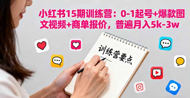 小红书15期训练营：0-1起号+爆款图文视频+商单报价，普遍月入5k-3w-独家科技资源网