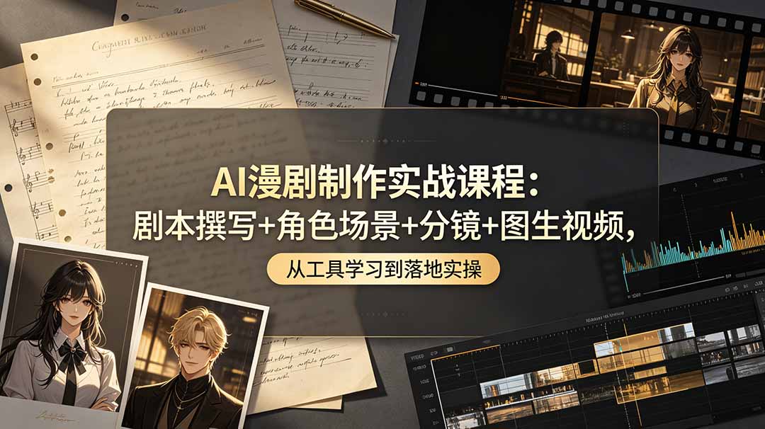 AI漫剧制作实战课程：剧本撰写+角色场景+分镜+图生视频，从工具学习到落地实操-独家科技资源网