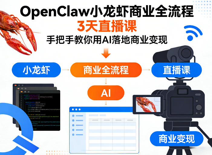 OpenClaw小龙虾商业全流程3天直播课,手把手教你用AI落地商业变现-独家科技资源网