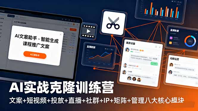 AI实战克隆训练营：文案+短视频+投放+直播+社群+IP+矩阵+管理八大核心模块-独家科技资源网
