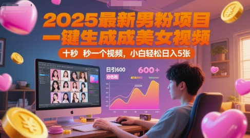 2025最新男粉项目，一键生成美女视频，日引600+色粉 十秒一个视频，小白轻松日入5张【揭秘】-独家科技资源网
