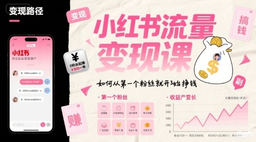 小红书流量变现课，如何从第一个粉丝就开始挣钱-独家科技资源网