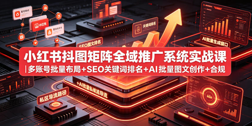 小红书抖图矩阵全域推广系统实战课|多账号批量布局+SEO关键词排名+AI批量图文创作+合规私域导流完整落地教程-独家科技资源网
