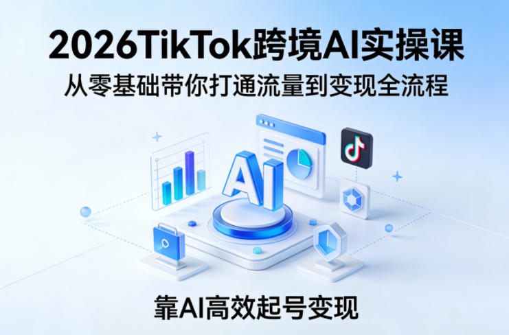 2026TikTok跨境AI实操课，从零基础带你打通流量到变现全流程，靠AI高效起号变现-独家科技资源网