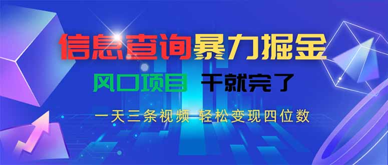 信息查询暴力掘金，一天三条视频 轻松变现四位数，风口项目干就完了-独家科技资源网