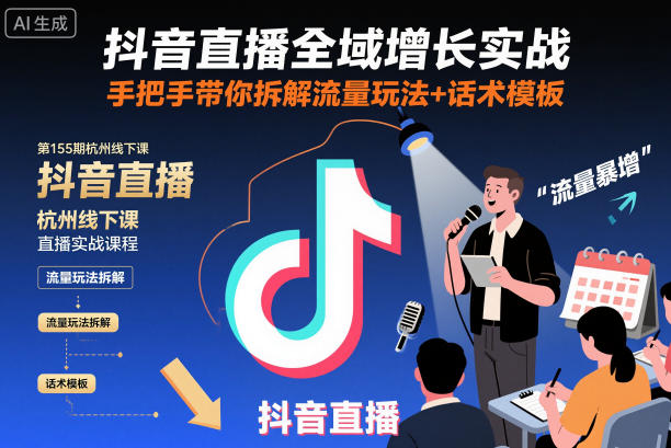 抖音直播全域增长实战第155期杭州线下课,手把手带你拆解流量玩法+话术模板-独家科技资源网