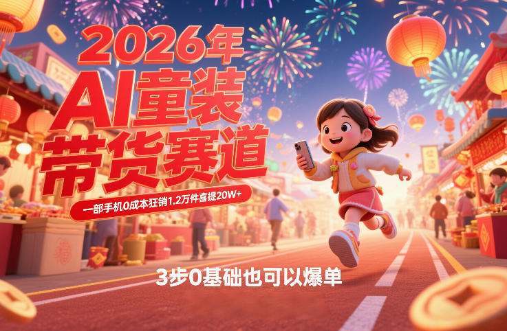 AI童装新春带货赛道，一部手机0成本狂销1.2万件喜提20W+，3步0基础也可以爆单-独家科技资源网