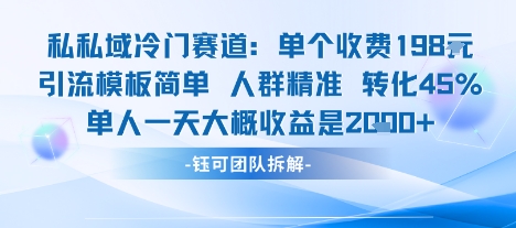 私域冷门赛道单个收费198米引流模板简单人群精准 45%的转化率单人一天大概收益多张-独家科技资源网