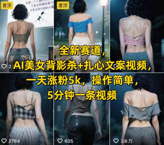 全新赛道，AI美女背影杀+扎心文案视频，一天涨粉5k，操作简单，5分钟一条视频-独家科技资源网