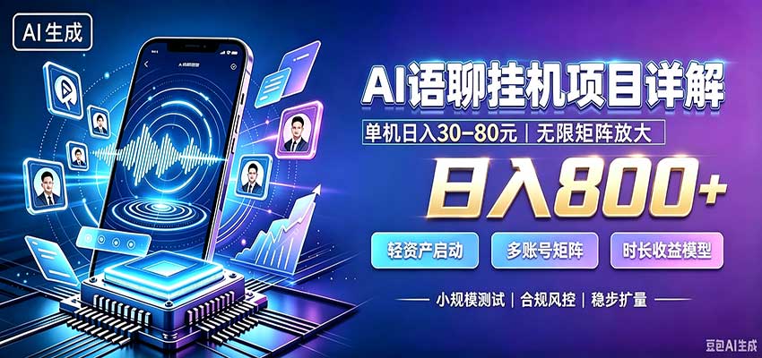 AI语聊挂机，日入800+，适用个人副业，工作室矩阵操作-独家科技资源网