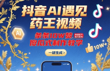 抖音AI遇见药王视频，条条10W赞，快速起千粉万粉号，傻瓜式制作教学-独家科技资源网