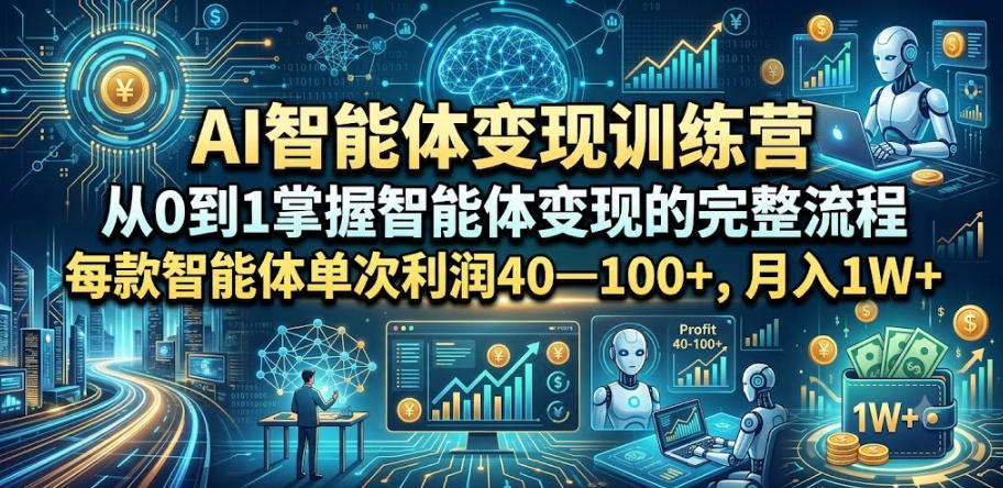 AI智能体变现训练营，从0到1掌握智能体变现的完整流程，每款智能体单次利润40—100+，月入1W+-独家科技资源网