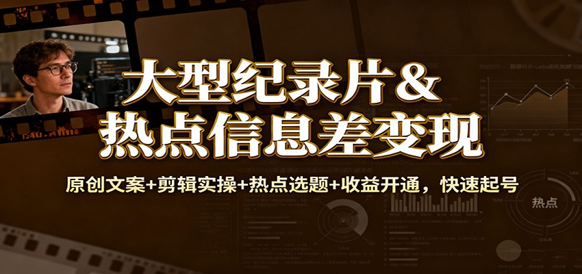 大型纪录片&热点信息差变现:原创文案+剪辑实操+热点选题+收益开通,快速起号-独家科技资源网