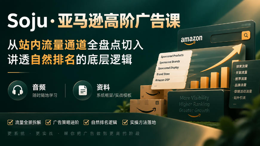 亚马逊高阶广告课，从站内流量通道全盘点切入，讲透自然排名的底层逻辑(直播+音频+资料)-独家科技资源网