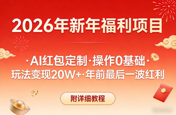 新年福利项目，AI红包定制，操作0基础，玩法变现20W+年前最后一波红利，附详细教程-独家科技资源网