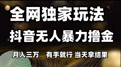全网独家玩法抖音无人暴力撸金，月入3W，有手就行，当天拿结果【揭秘】-独家科技资源网