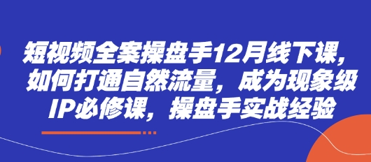 短视频全案操盘手12月线下课，如何打通自然流量，成为现象级IP必修课，操盘手实战经验-独家科技资源网