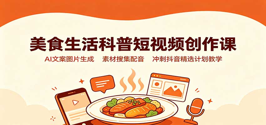 美食生活科普短视频创作课：AI文案图片生成，素材搜集配音，冲刺抖音精选计划教学-独家科技资源网