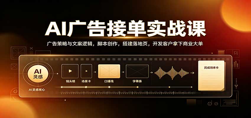 AI广告接单实战：广告策略与文案逻辑，脚本创作，搭建落地页，开发客户拿下商业大单-独家科技资源网