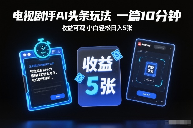 电视剧评AI头条玩法,一篇10分钟,收益可观,小白轻松日入5张+【独家】-独家科技资源网