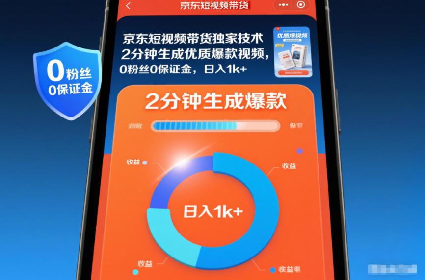 京东短视频带货独家技术，2分钟生成一条优质爆款视频，0粉丝0保证金，日入1k+【揭秘】-独家科技资源网