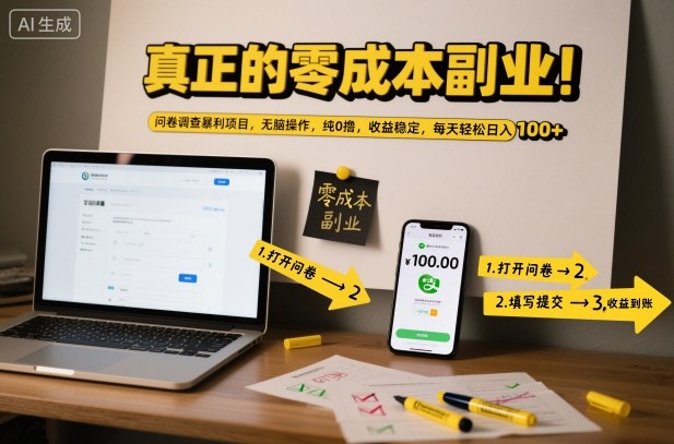 真正的零成本副业!问卷调查暴利项目,无脑操作,纯0撸,收益稳定,每天轻松日入100+【揭秘】-独家科技资源网