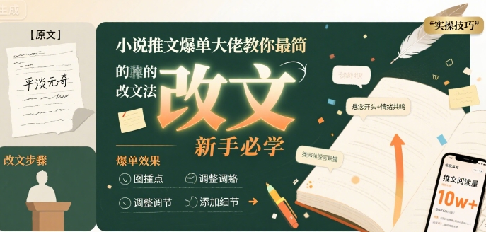 小说推文爆单大佬教你最简单的改文方法实操课，新手必学-独家科技资源网