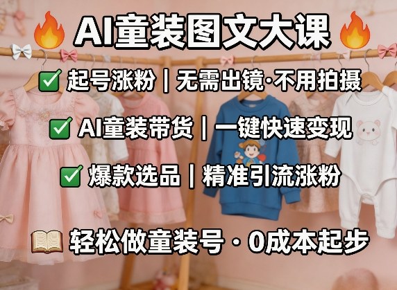 AI童装图文剪辑，某社群童装图文大课，起号涨粉、AI童装带货、爆款选品，无需出镜和拍摄-独家科技资源网