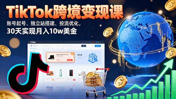 TikTok跨境变现课：账号起号、独立站搭建、投流优化，30天实现月入10w美金-独家科技资源网
