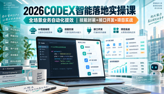 2026Codex智能落地实操课,全场景业务自动化提效,技能封装+接口开发+项目实战-独家科技资源网