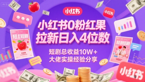 小红书0粉红果短剧拉新日入4位，数短剧总收益10W+大佬实操经验分享-独家科技资源网