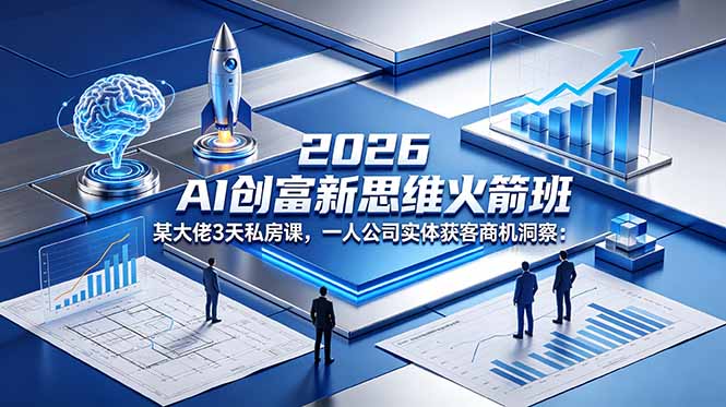 2026 AI 创富新思维火箭班：某大佬3天私房课，一人公司实体获客商机洞察-独家科技资源网