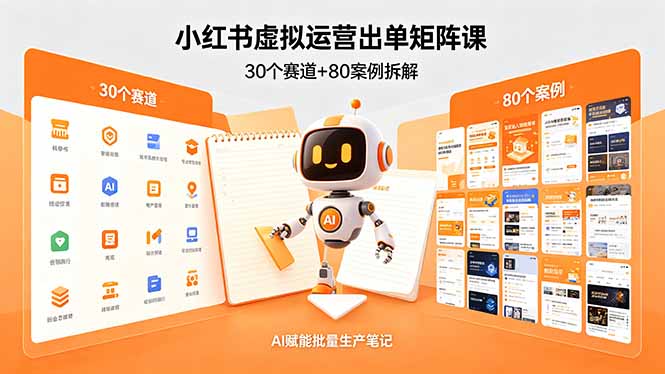 小红书虚拟运营出单矩阵课：30个赛道+80案例拆解，AI赋能批量生产笔记-独家科技资源网