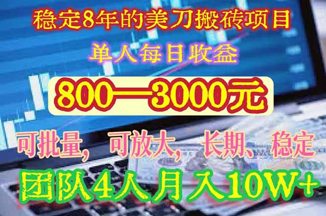 稳定8年的美刀搬砖项目，单人每日收益800—3000.团队4人月入10W+.可线下-独家科技资源网