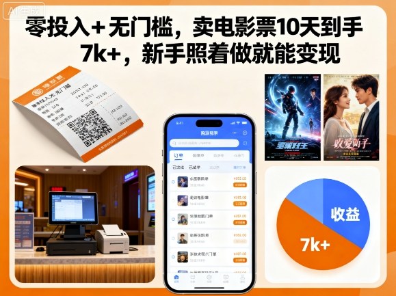 零投入+无门槛，卖电影票10天到手7k+，新手照着做就能变现【揭秘】-独家科技资源网