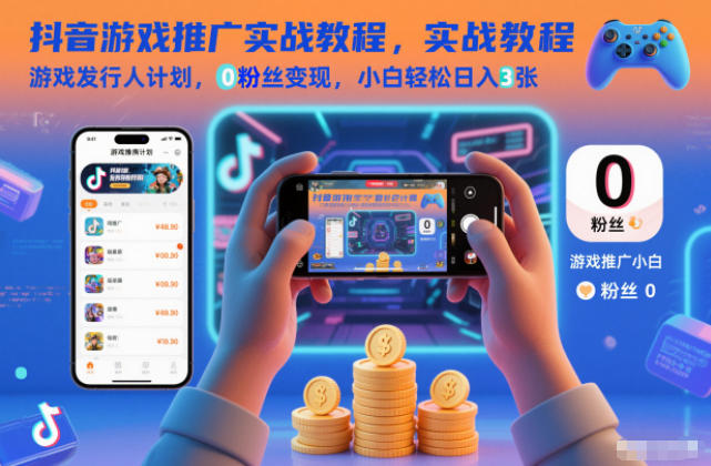 抖音游戏推广实战教程,游戏发行人计划,0粉丝变现,小白轻松日入3张-独家科技资源网