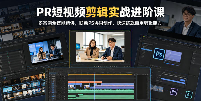 PR短视频剪辑实战进阶课，多案例全技能精讲，联动PS协同创作，快速练就商用剪辑能力-独家科技资源网